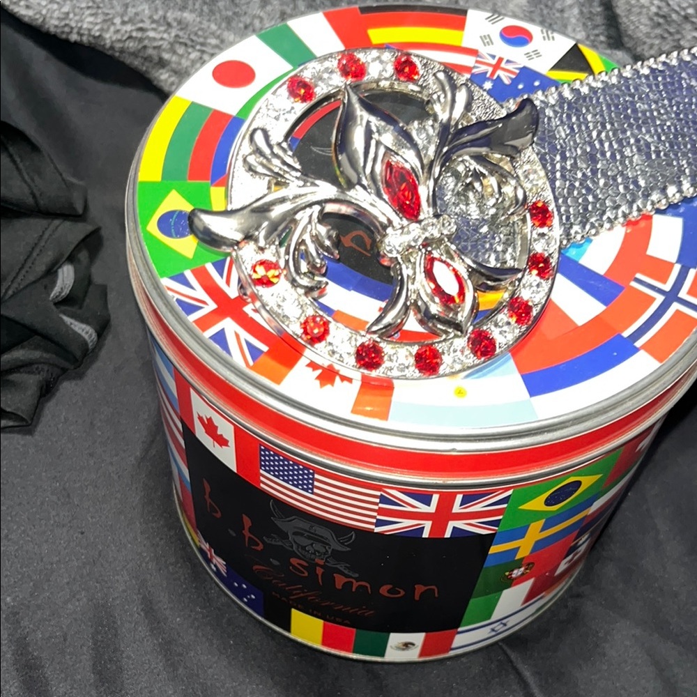 B.B. Simon Silver Belt with Red Accents